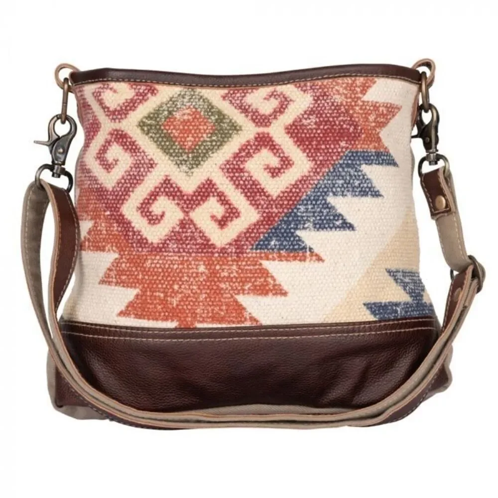 Myra Bag Handmade Thrill Shoulder Bag Upcycled Canvas & Cowhide Leather
